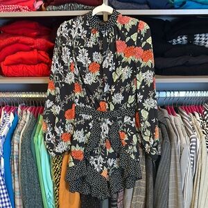 Finders black/orange print long elastic cuff sleeve mock neck romper size XXS